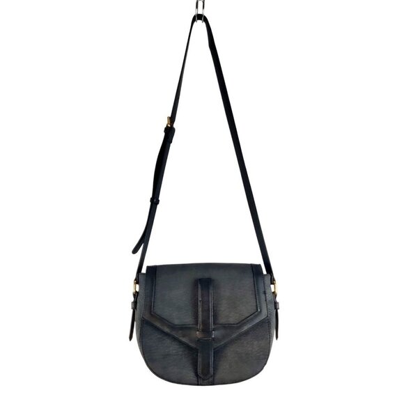 Crossbody Shoulder Strap Dark Grey Vegan Faux Leather Messenger Bag - Picture 3 of 11